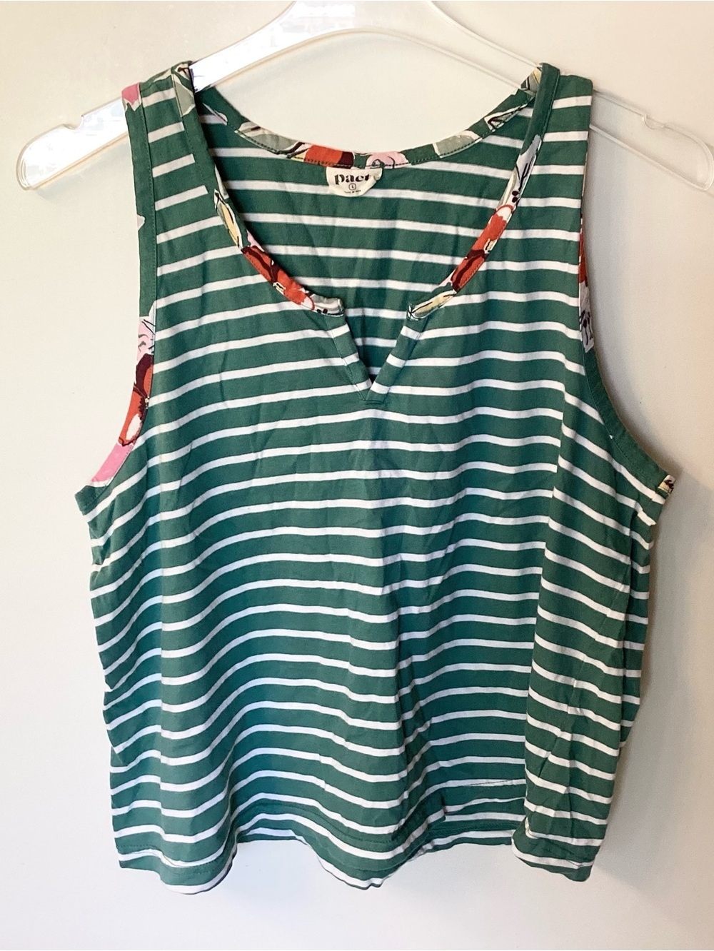 Pact Organic Cotton Staycation Sleep Tank & Shorts in Daybloom Stripes - L - Picture 3 of 8